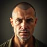 Portrait of a man with shaved head and serious expression